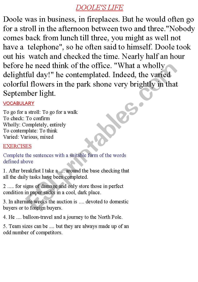 dooles life worksheet