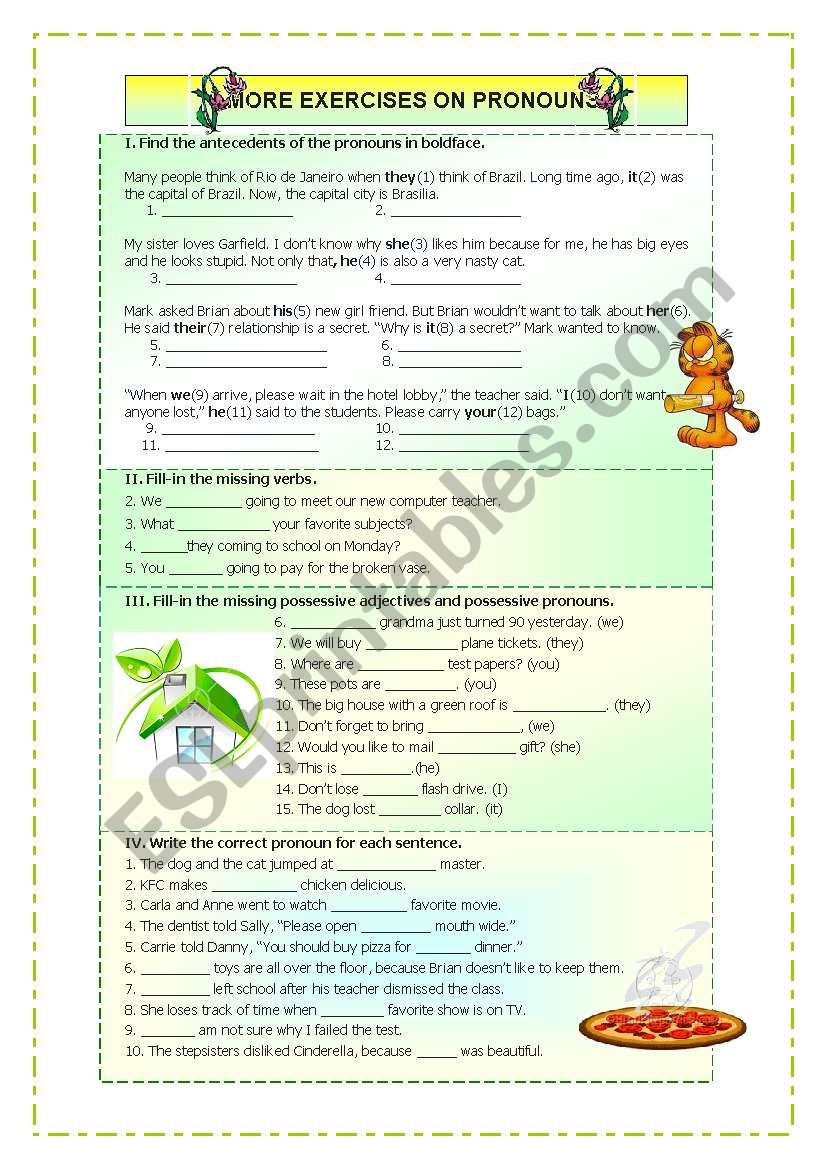 Exercises on Pronouns worksheet