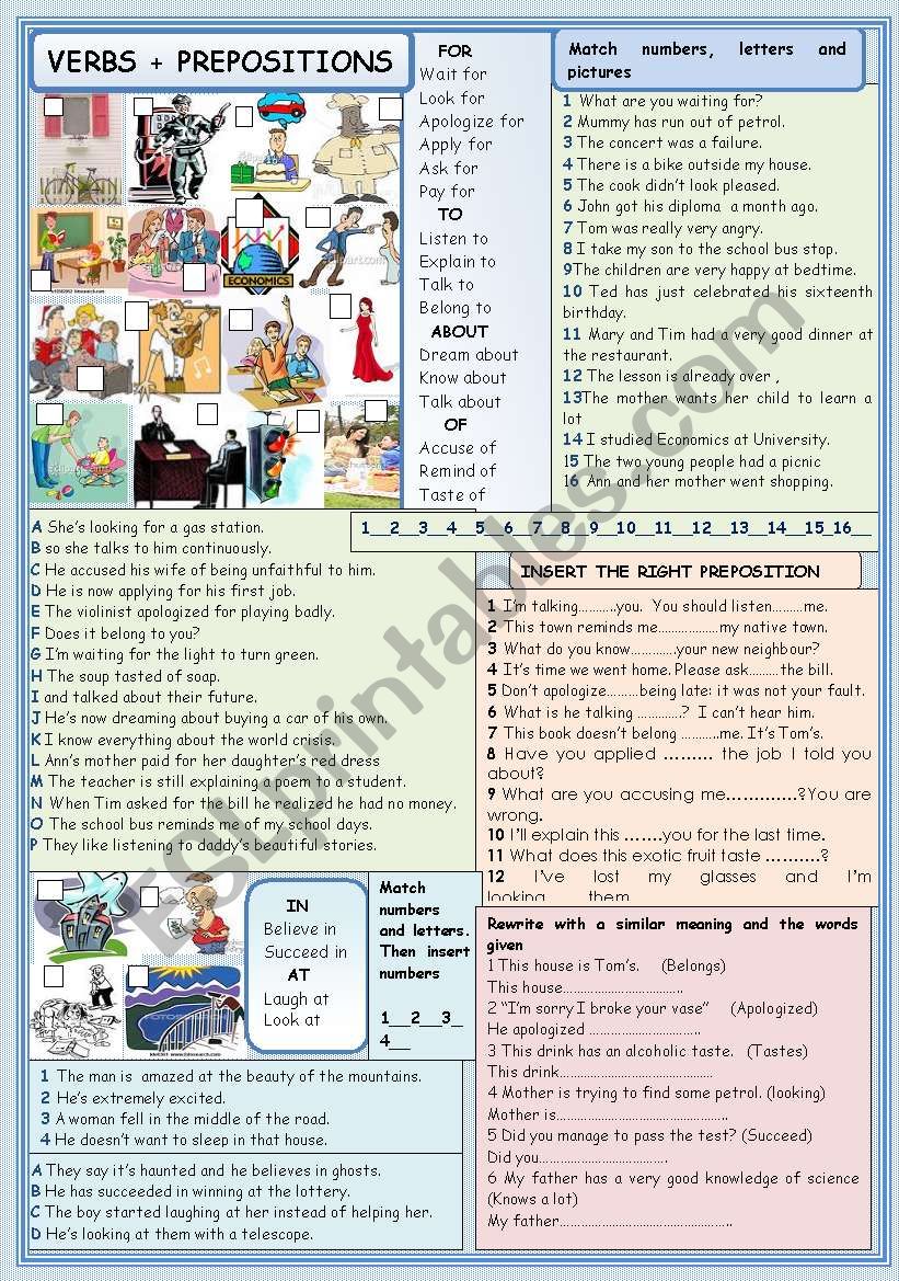 Verbs + prepositions worksheet