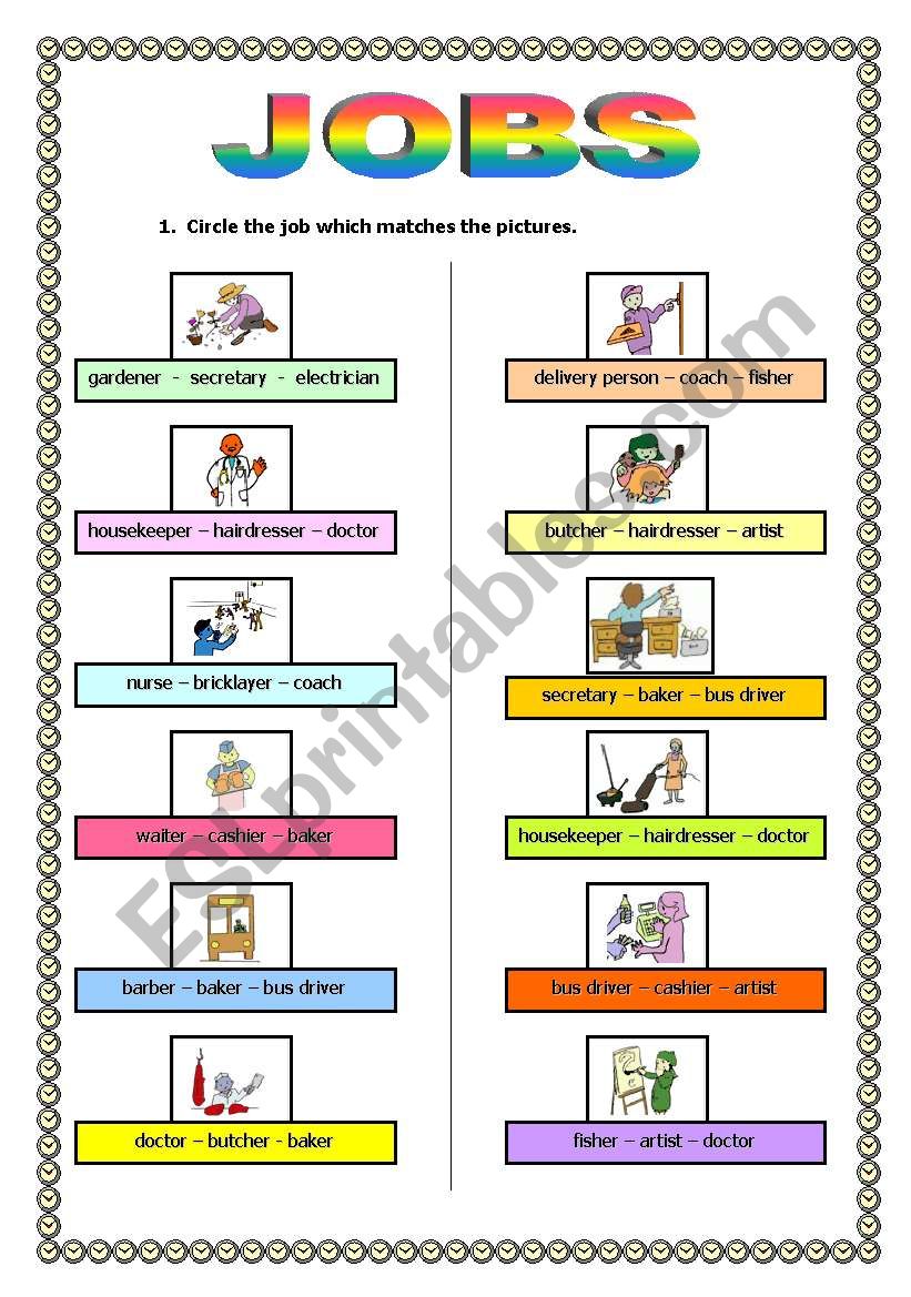 Jobs (2 pages) worksheet