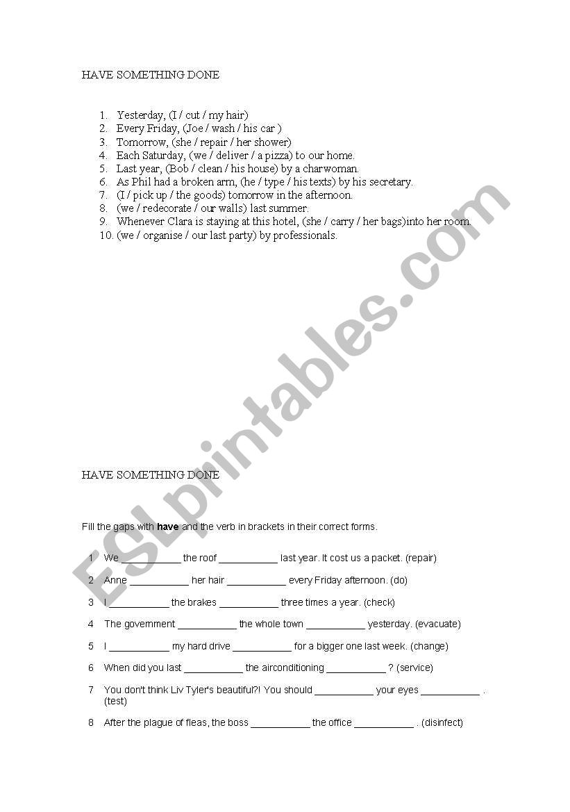 HAVE SOMETHING DONE worksheet