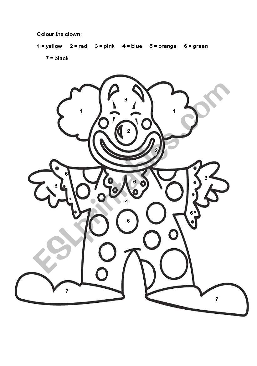 Colourful clown worksheet