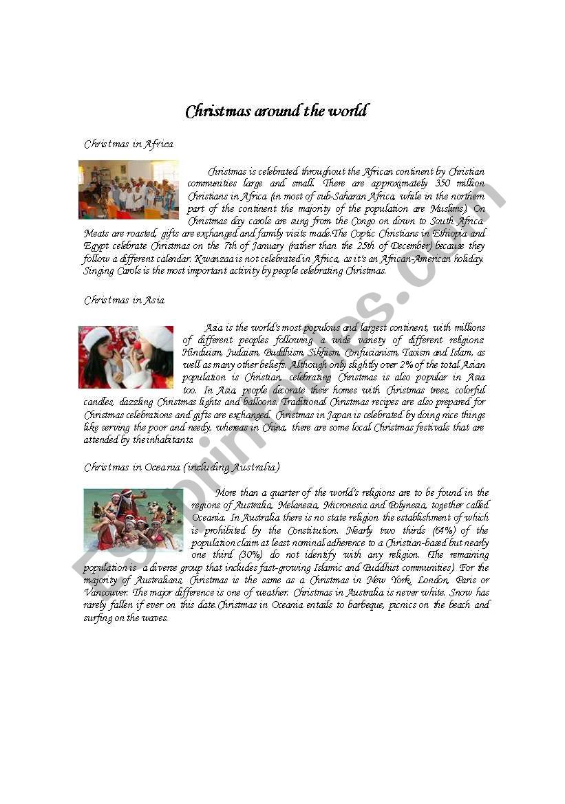 Christmas Around the World worksheet