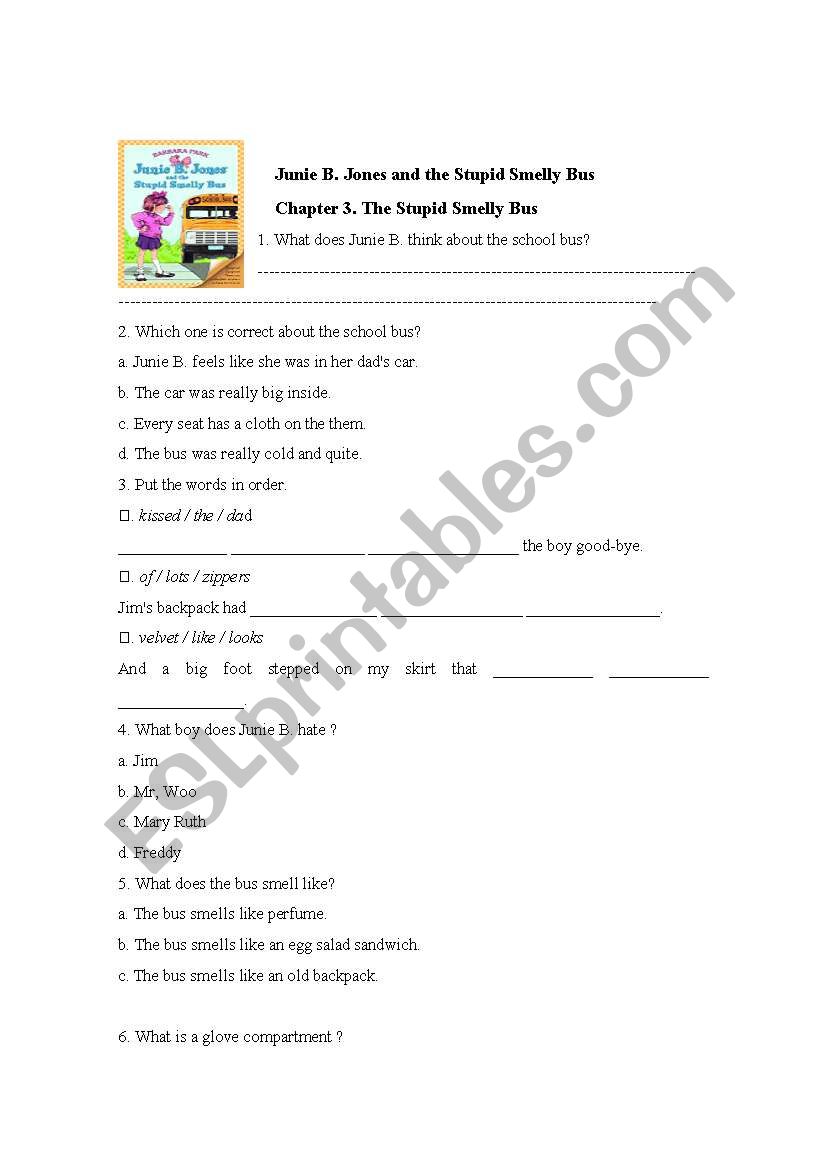 Junie B Jones1 chapter 3 worksheet