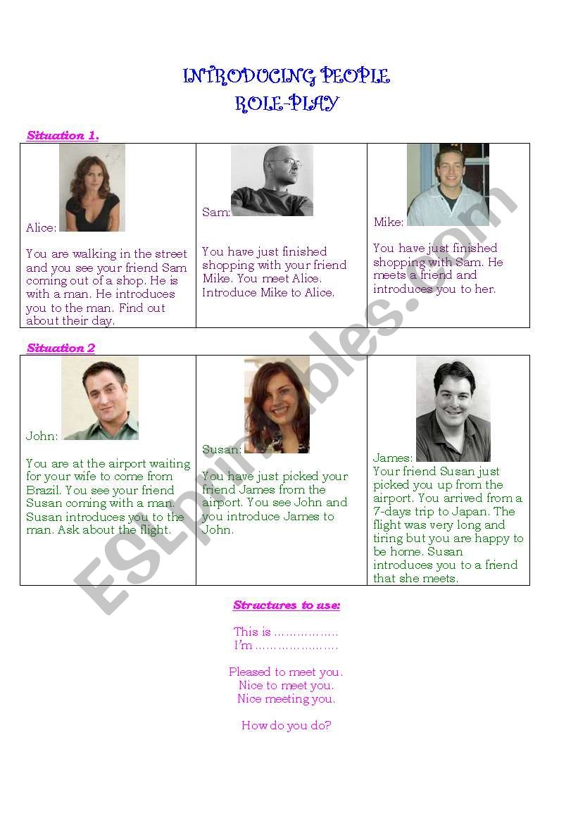 INTRODUCING PEOPLE ROLE PLAY worksheet