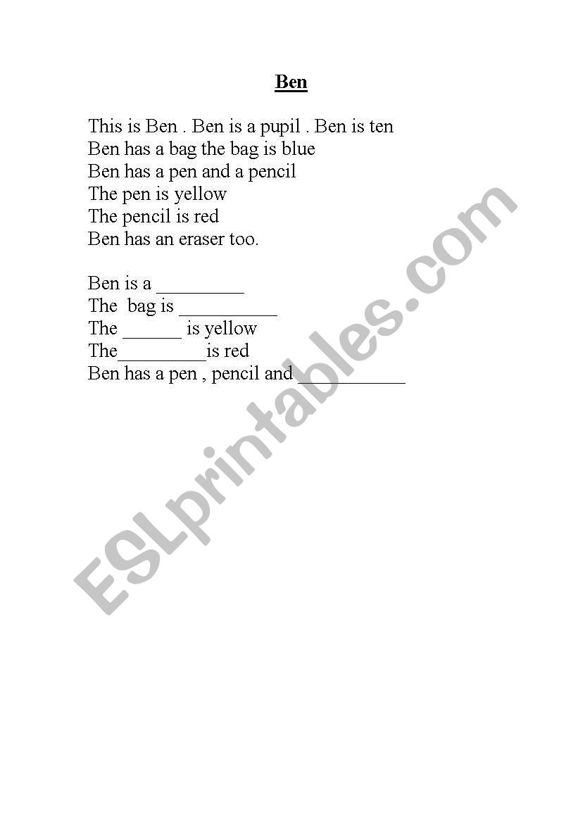 Ben worksheet