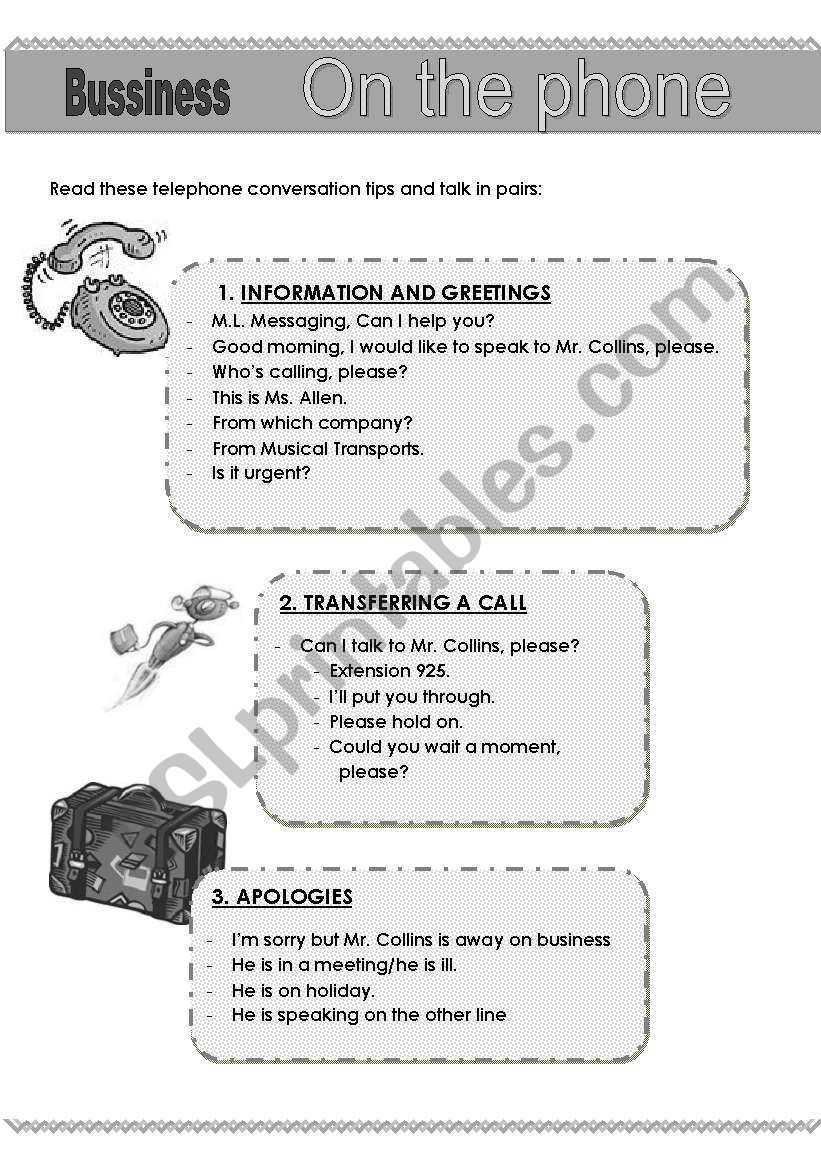 On the phone worksheet