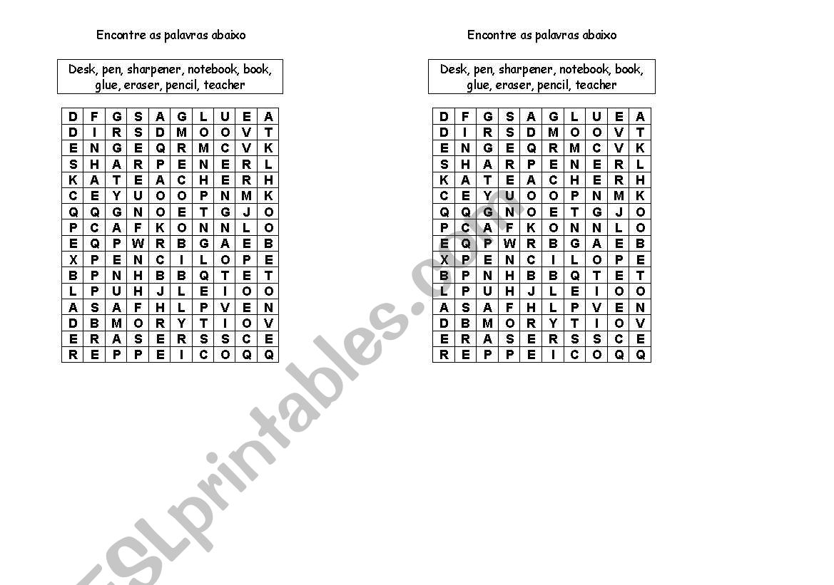 Crosswords School Objects worksheet