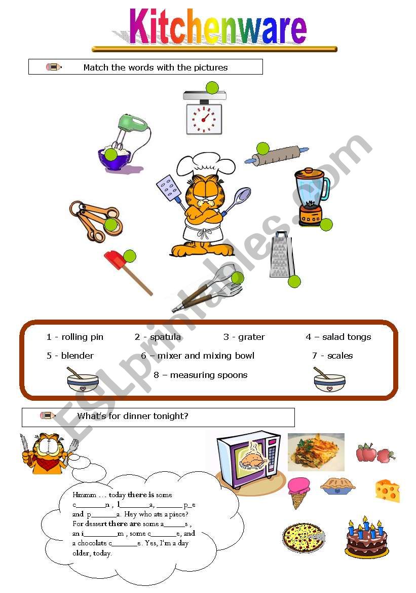 Kitchenware and food worksheet
