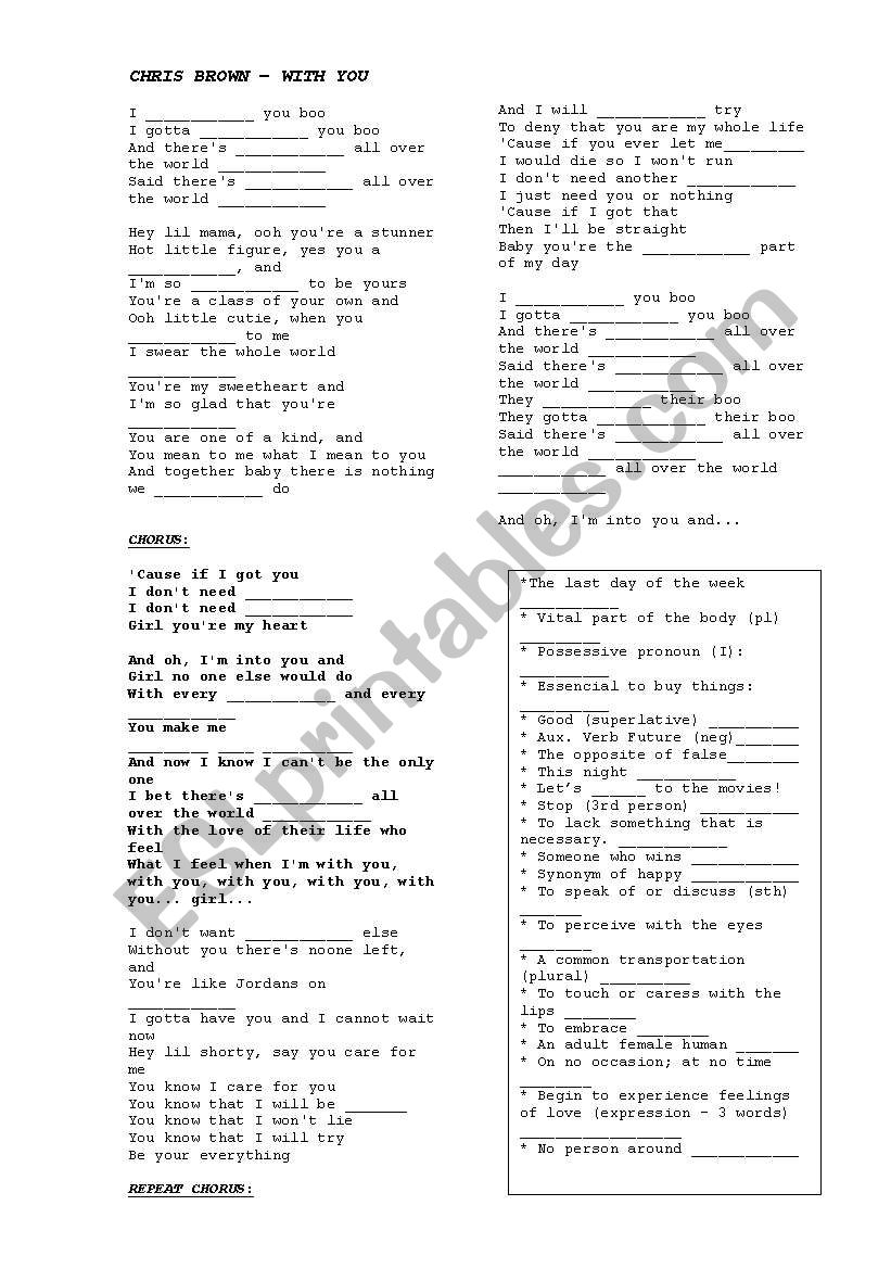 WITH YOU - CHRIS BROWN worksheet
