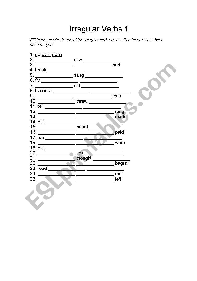 Irregular verbs worksheet