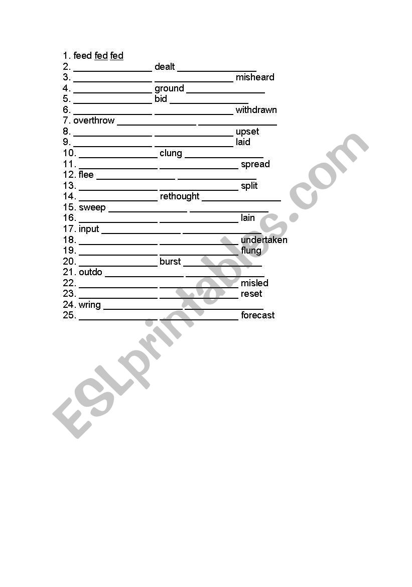 Irregular verbs worksheet