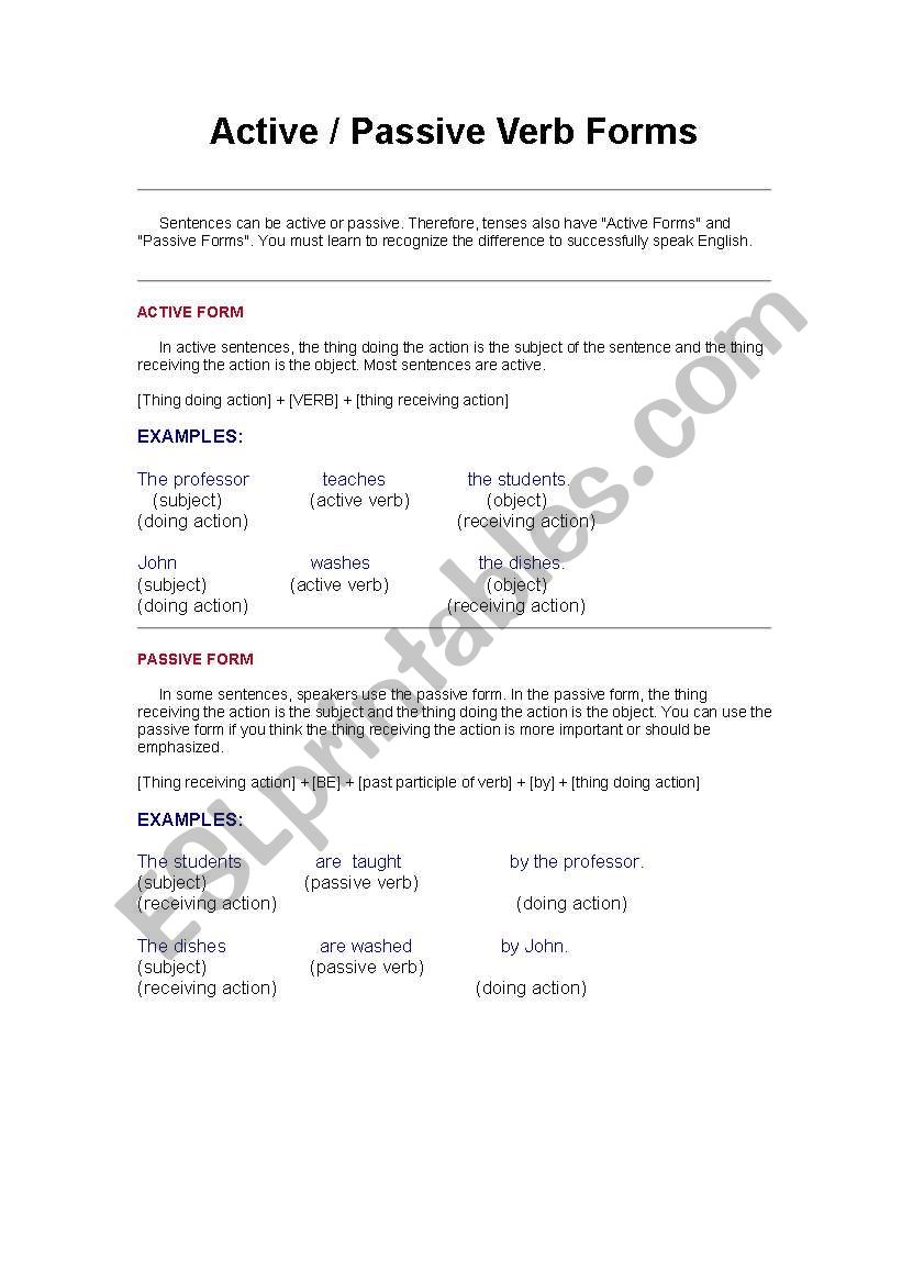 Active/Passive worksheet