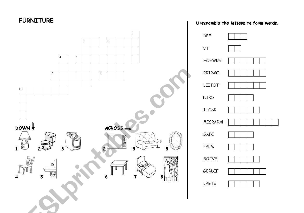 Furniture worksheet