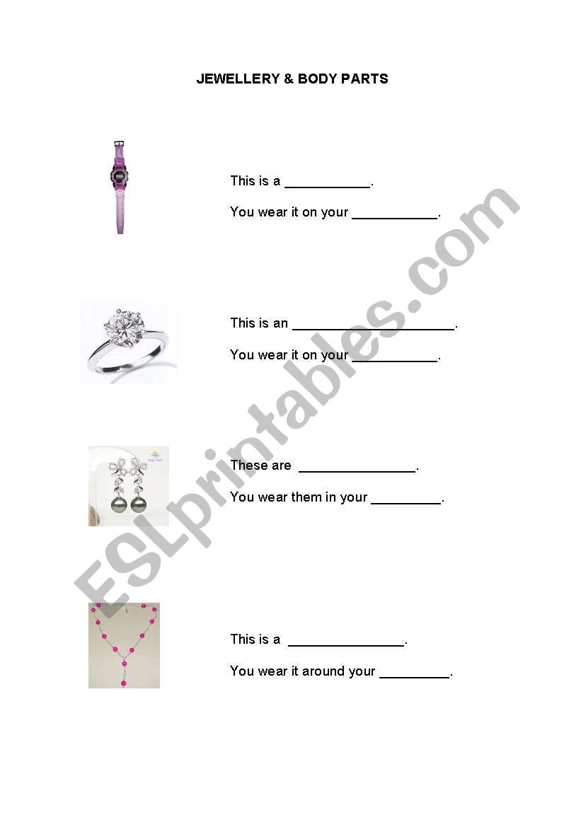 Jewellery & Body Parts worksheet