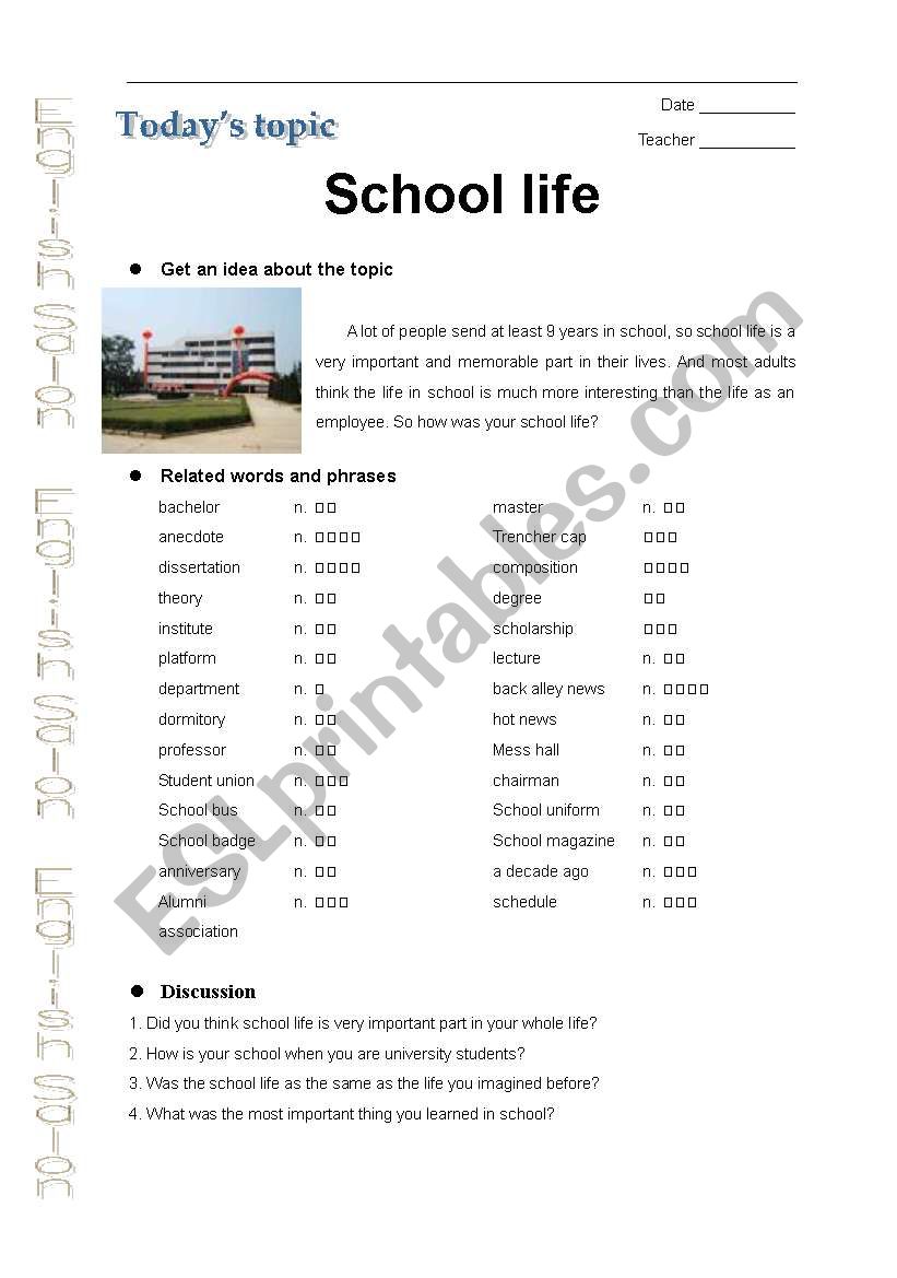 School Life worksheet