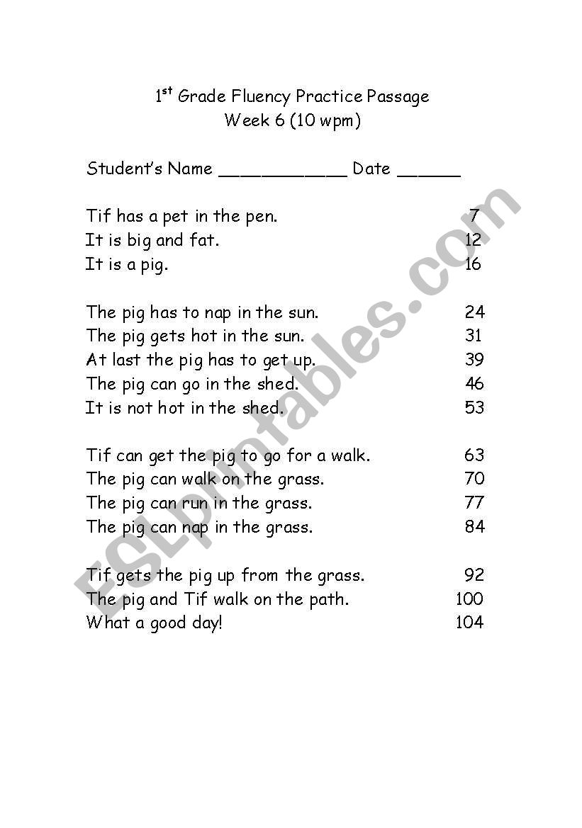 First Grade Fluency Practice worksheet
