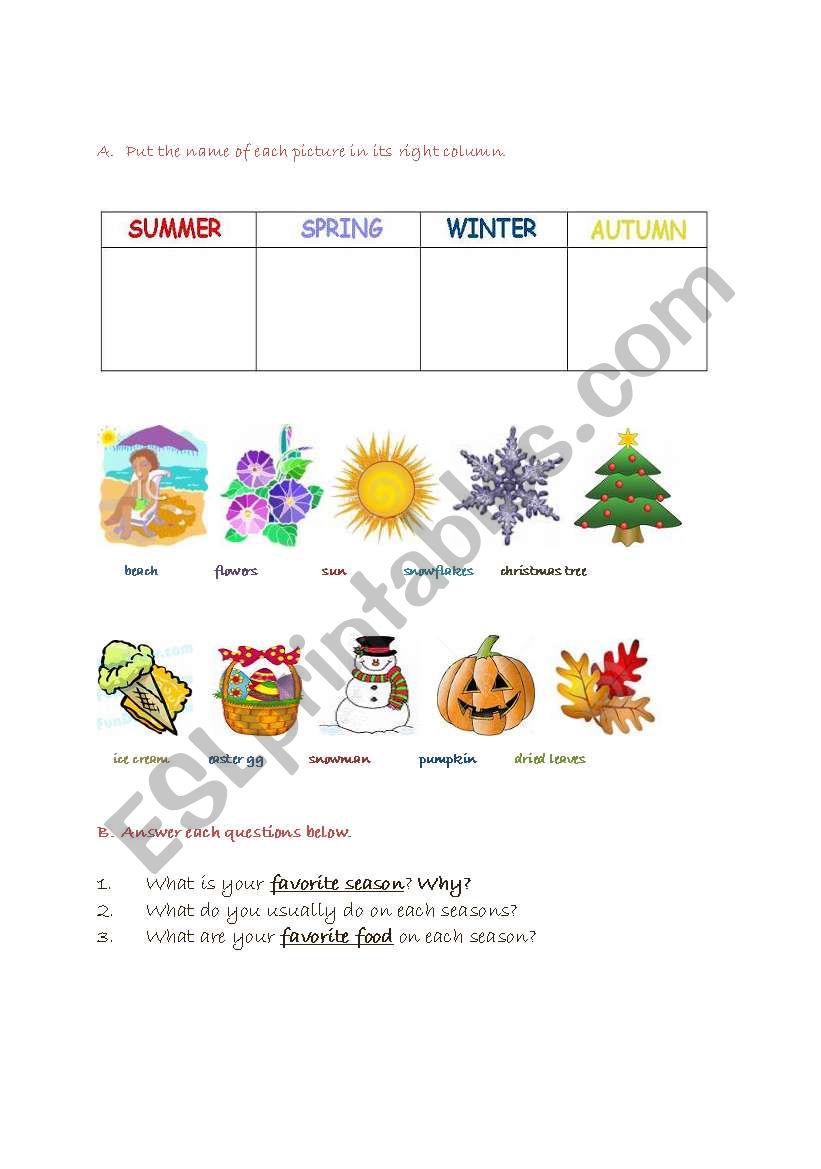 FOUR SEASONS worksheet