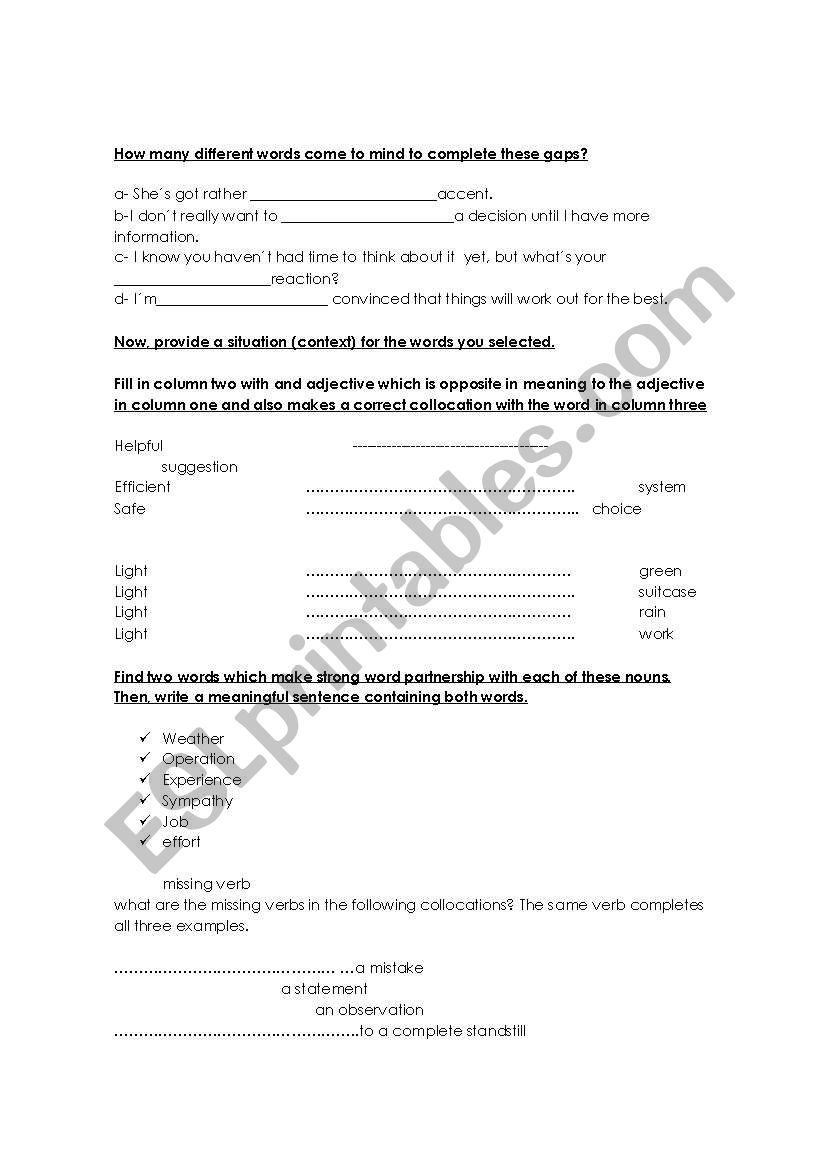 Collocations worksheet