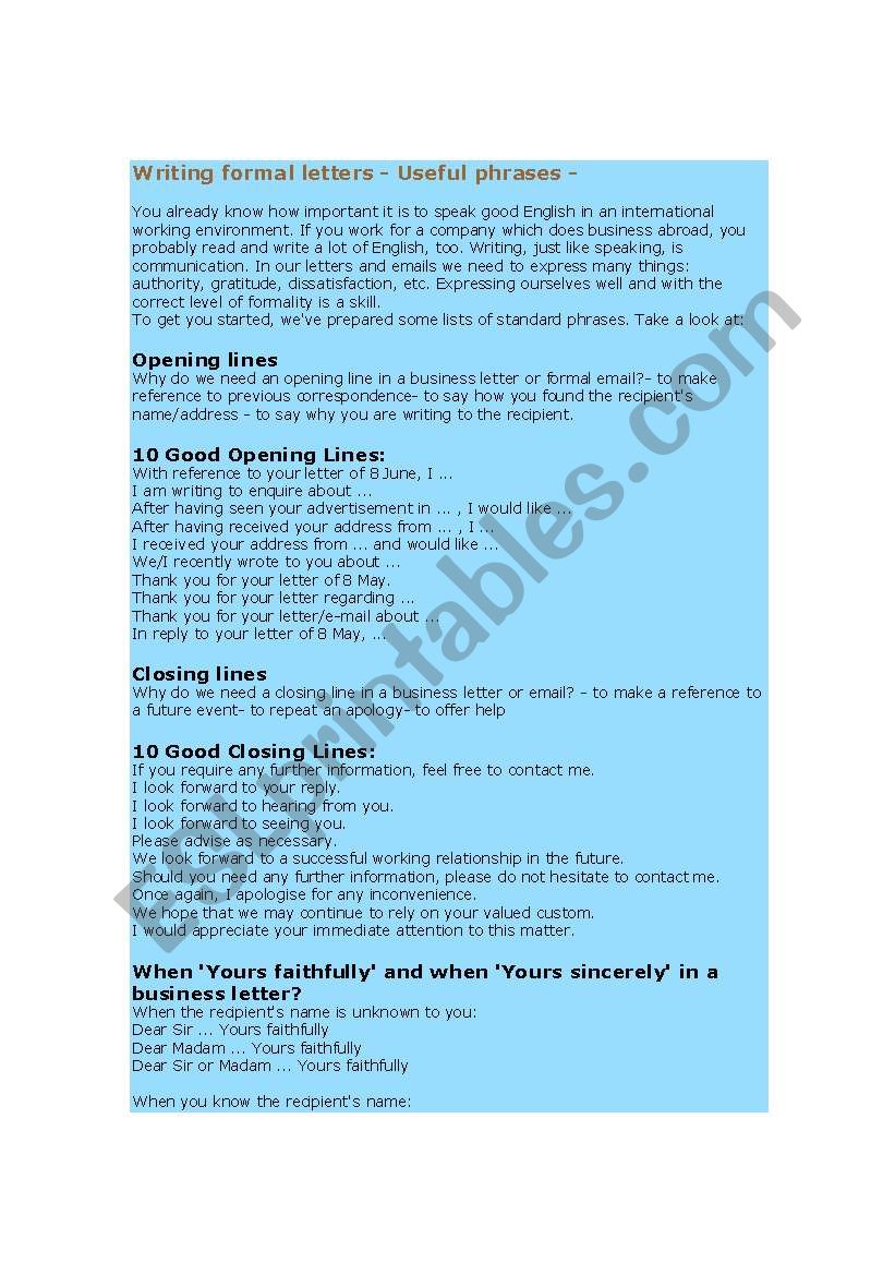 Message writing worksheet
