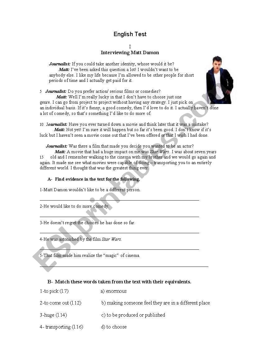 English Test worksheet