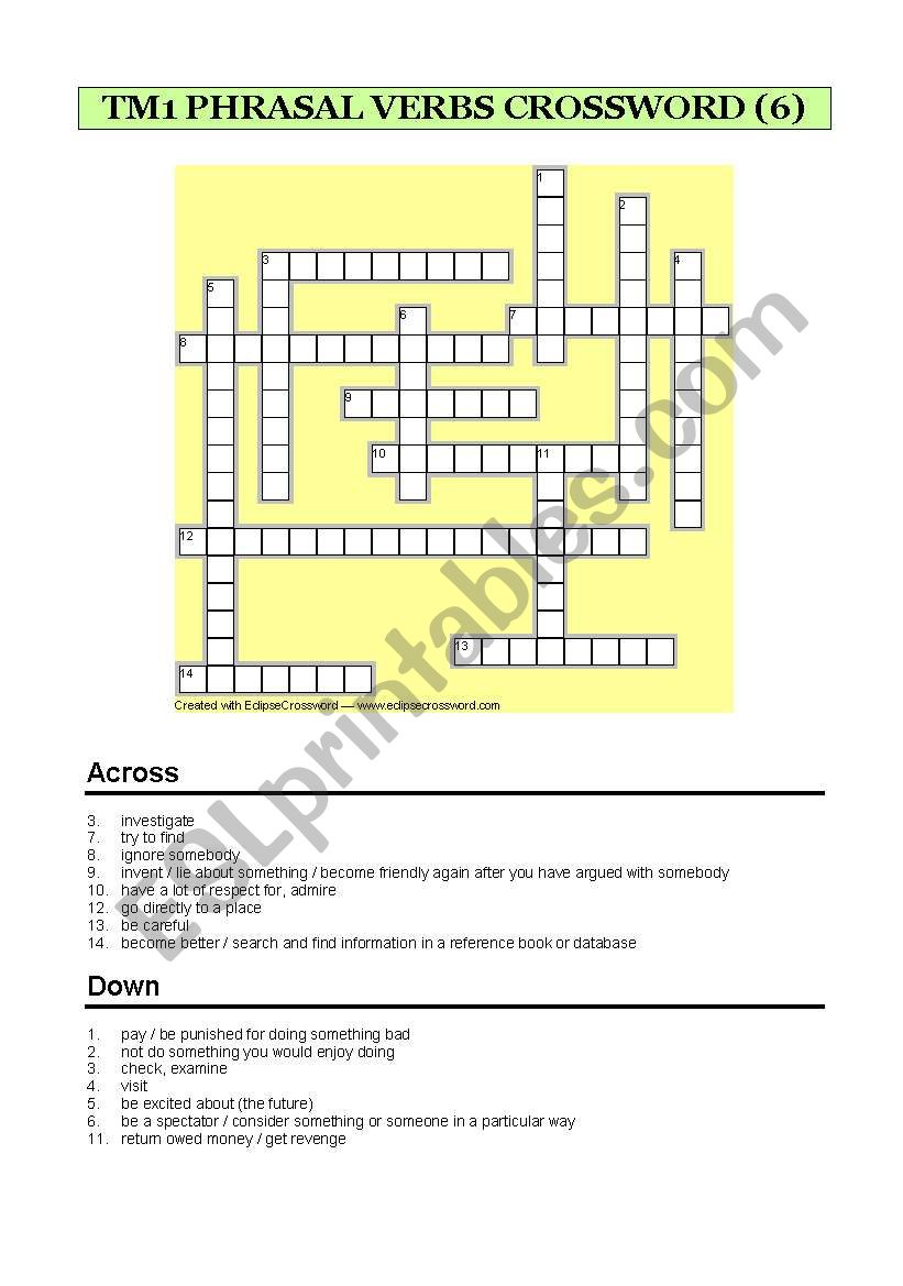 1 bat Phrasal Verbs Crossword 6