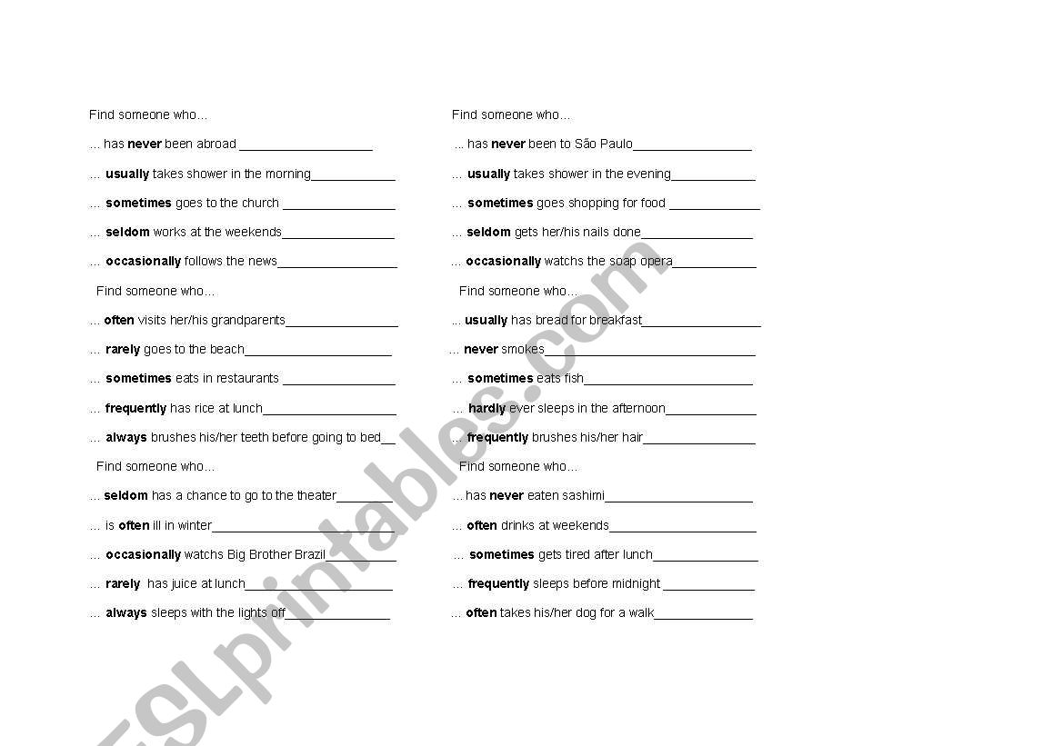 Find someone who... worksheet