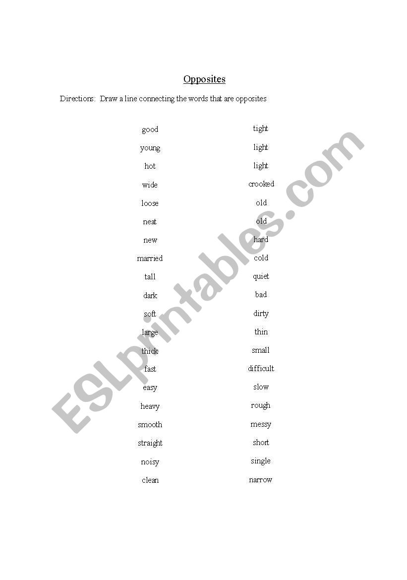 Word Opposites worksheet