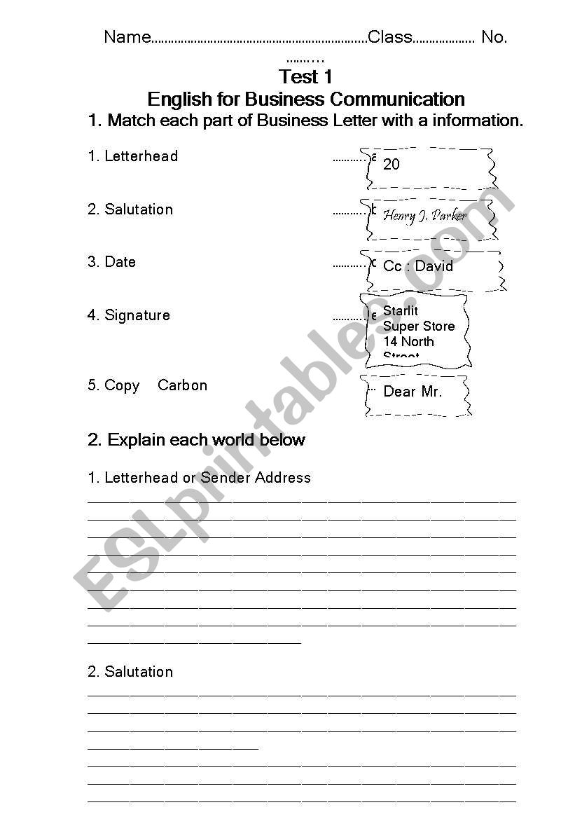 Businessletter  worksheet