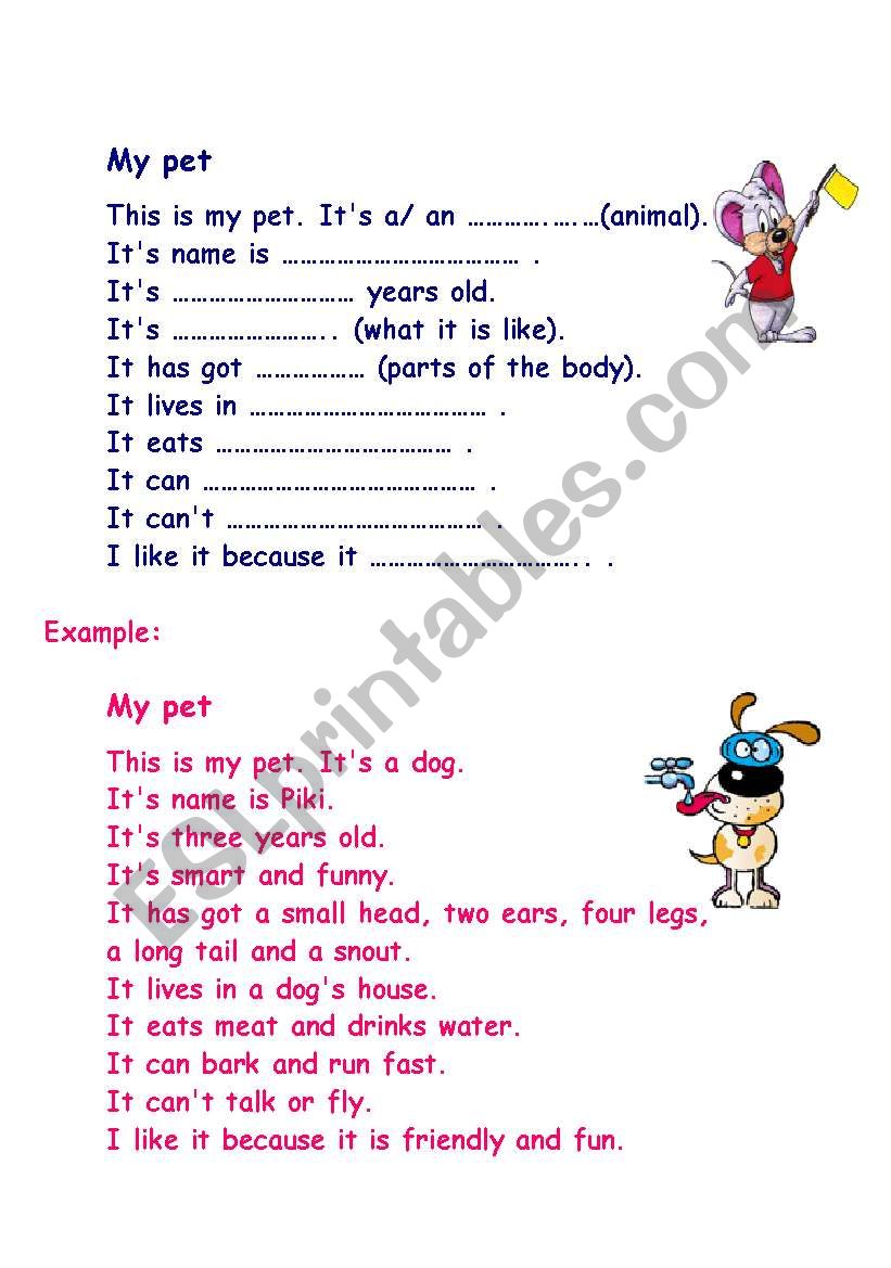 Describing a pet worksheet