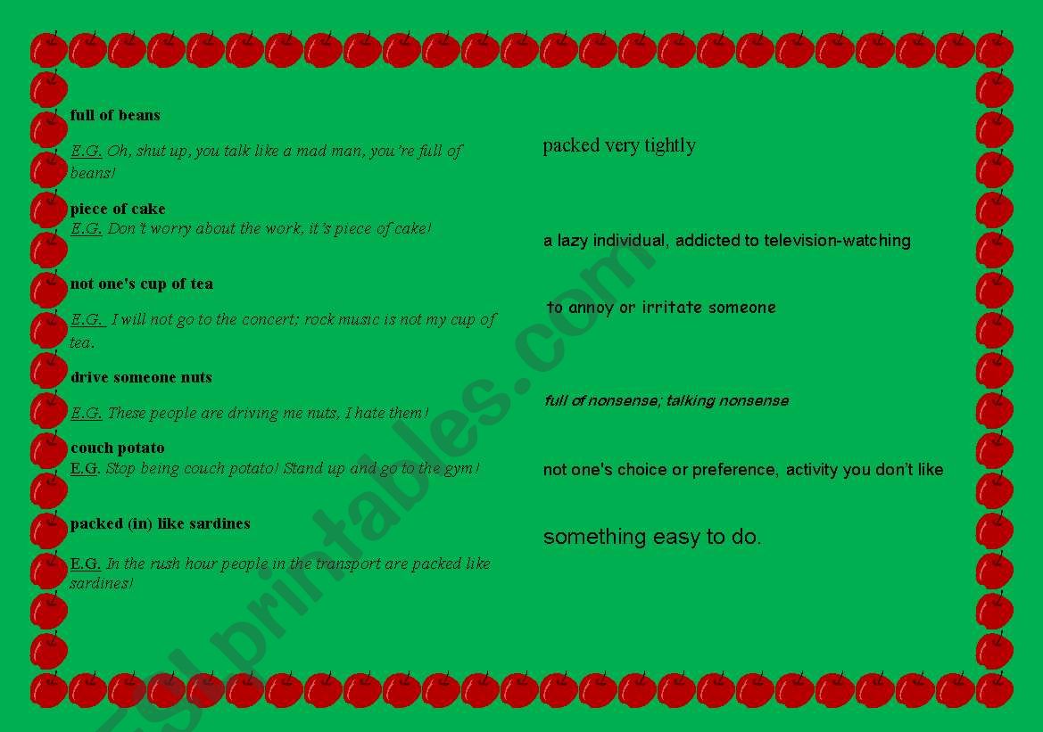 Food idioms worksheet