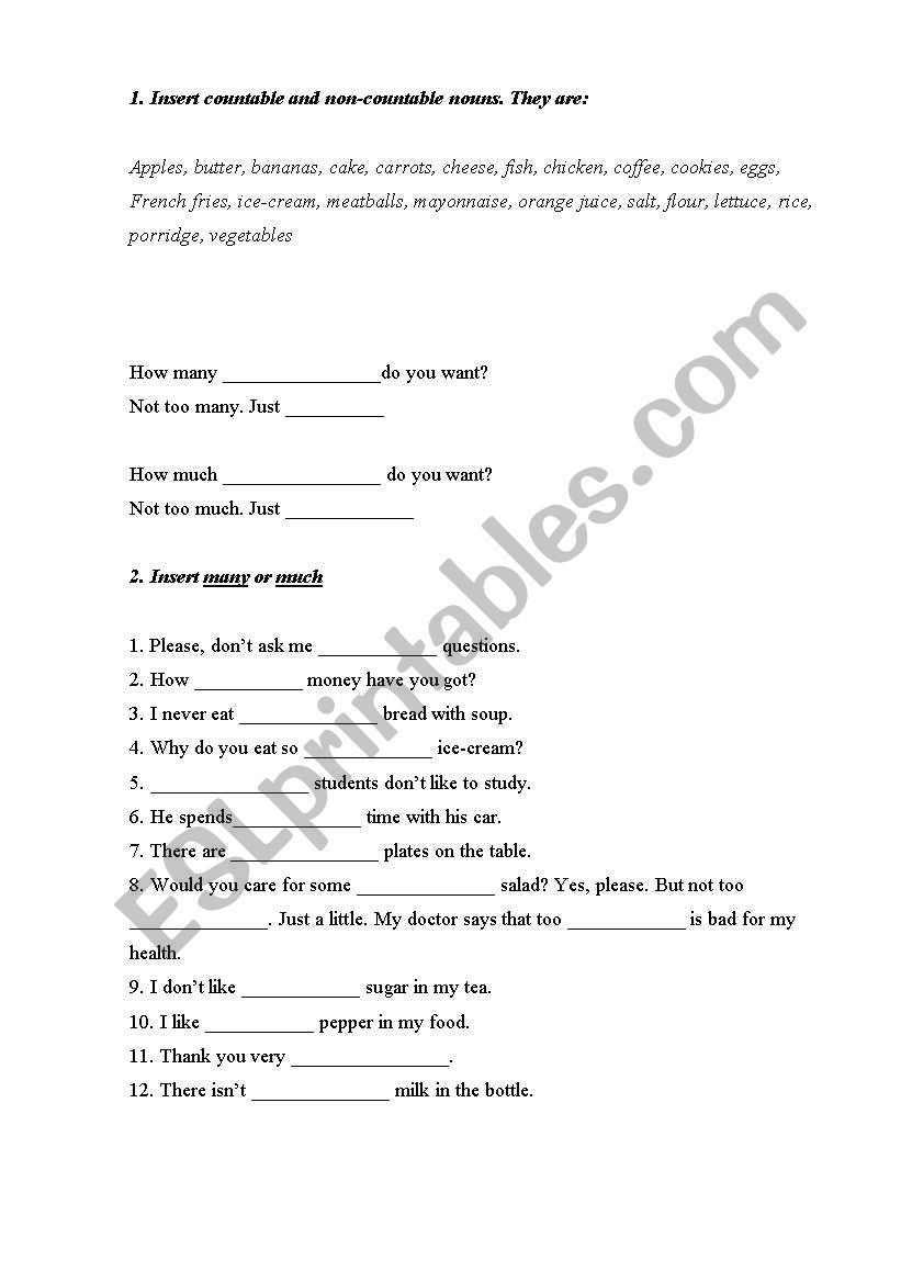 Many/much worksheet