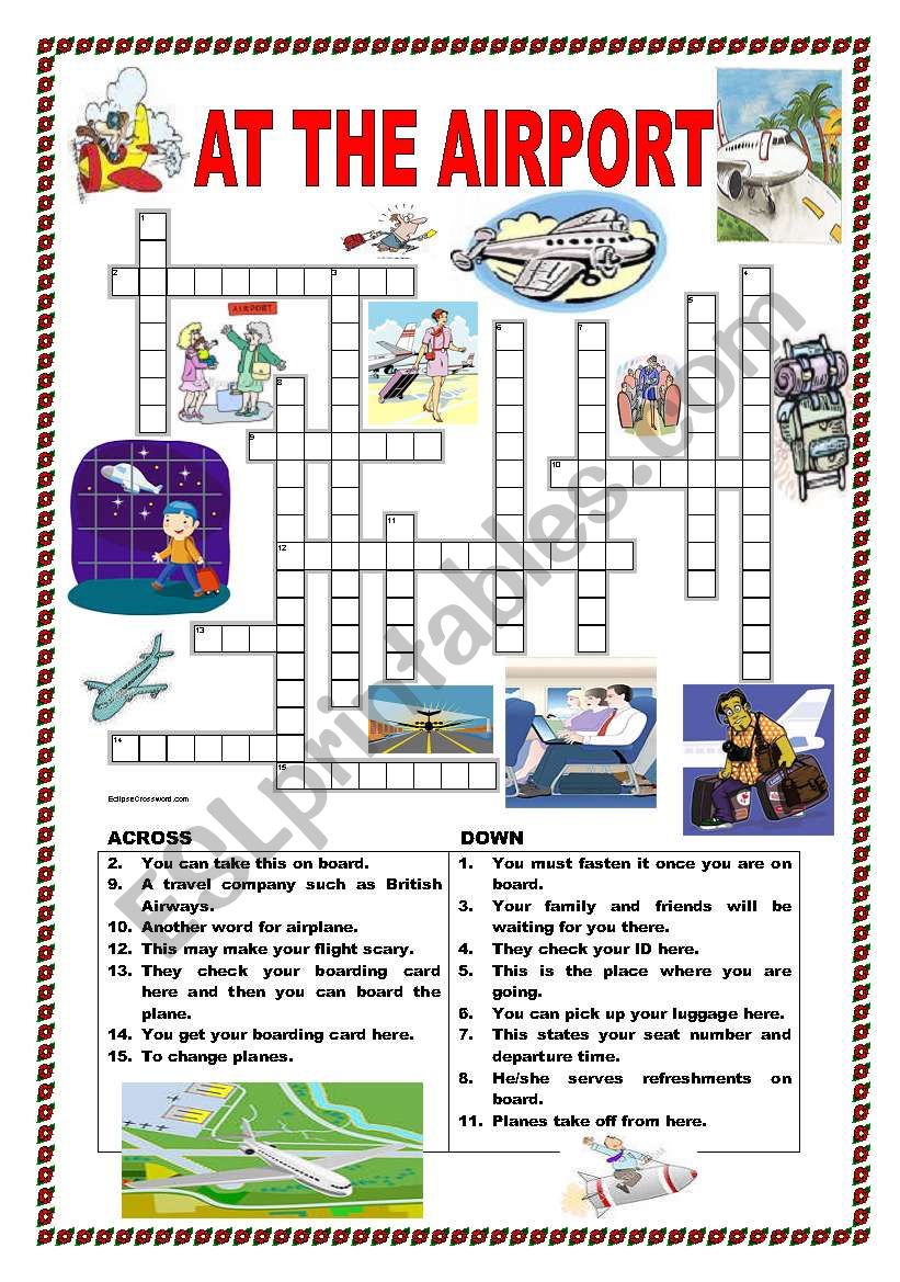 At the airport - crossword worksheet