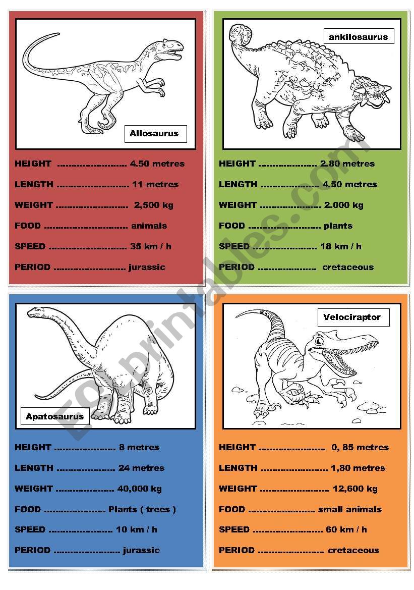 Dinosaurs cards worksheet