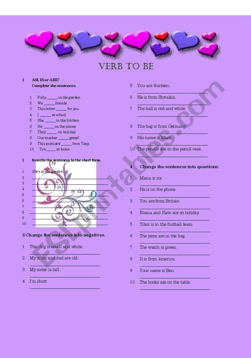 verb to be worksheet