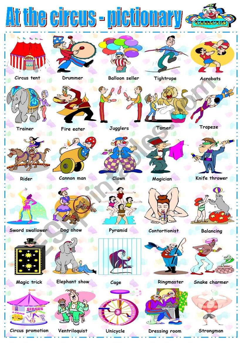 AT THE CIRCUS - PICTIONARY worksheet