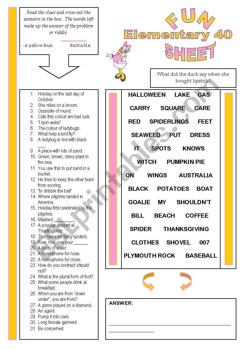 Fun Sheet Elementary 40 worksheet