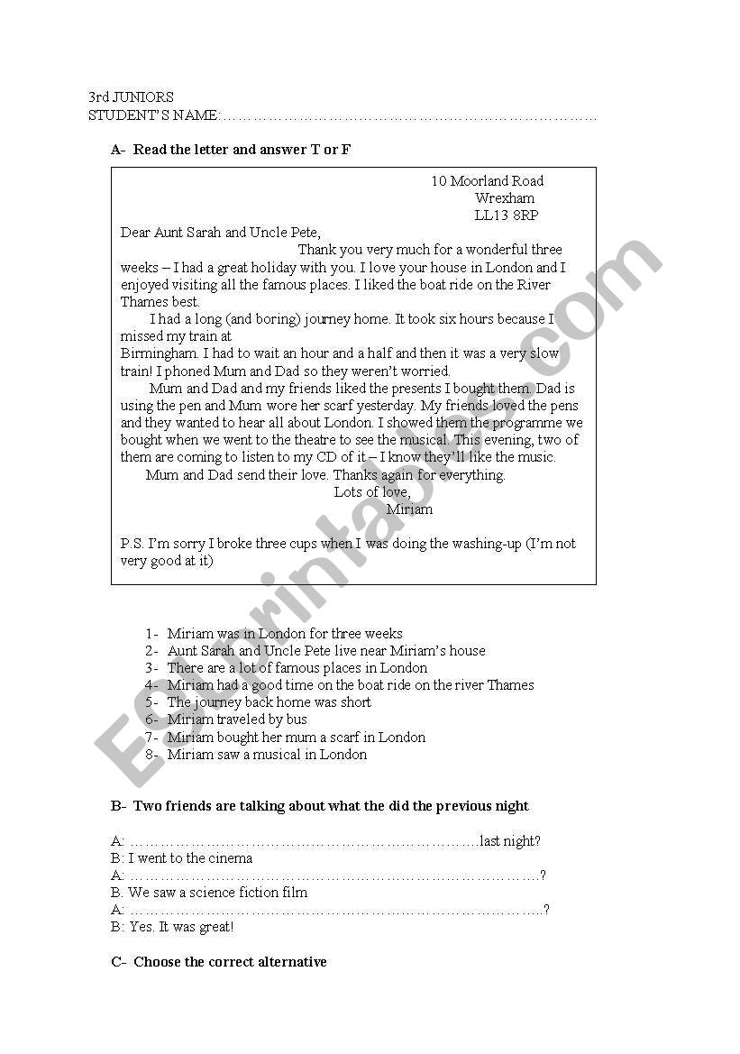 test worksheet