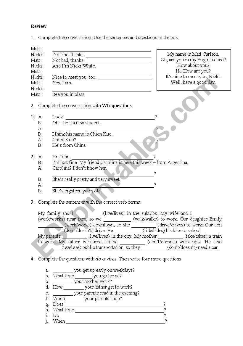 Present simple worksheet