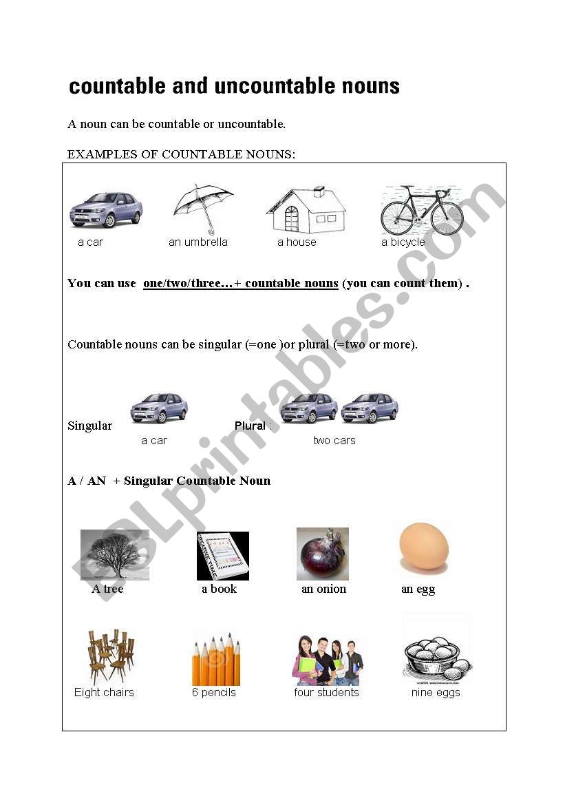 countables and uncountables worksheet