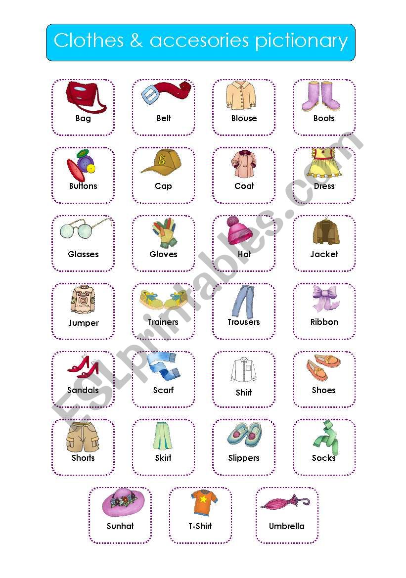 Clothes pictionary worksheet