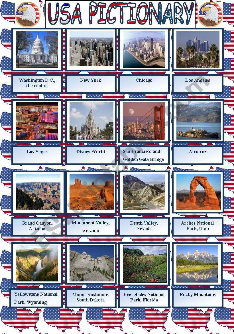 USA pictionary plus written practice of the attractionsÂ´ names
