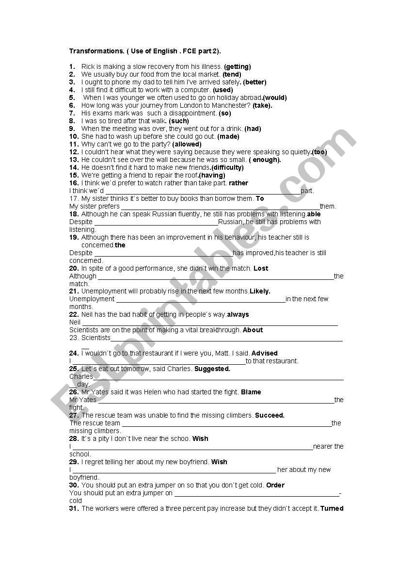 FCE Use of English -Transformations