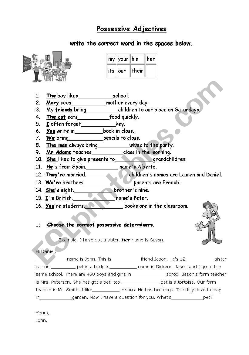 possessive adjectives worksheet