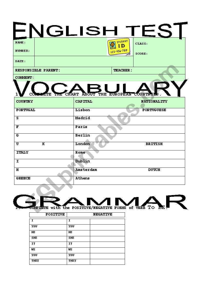 Countries & Nationalities Test