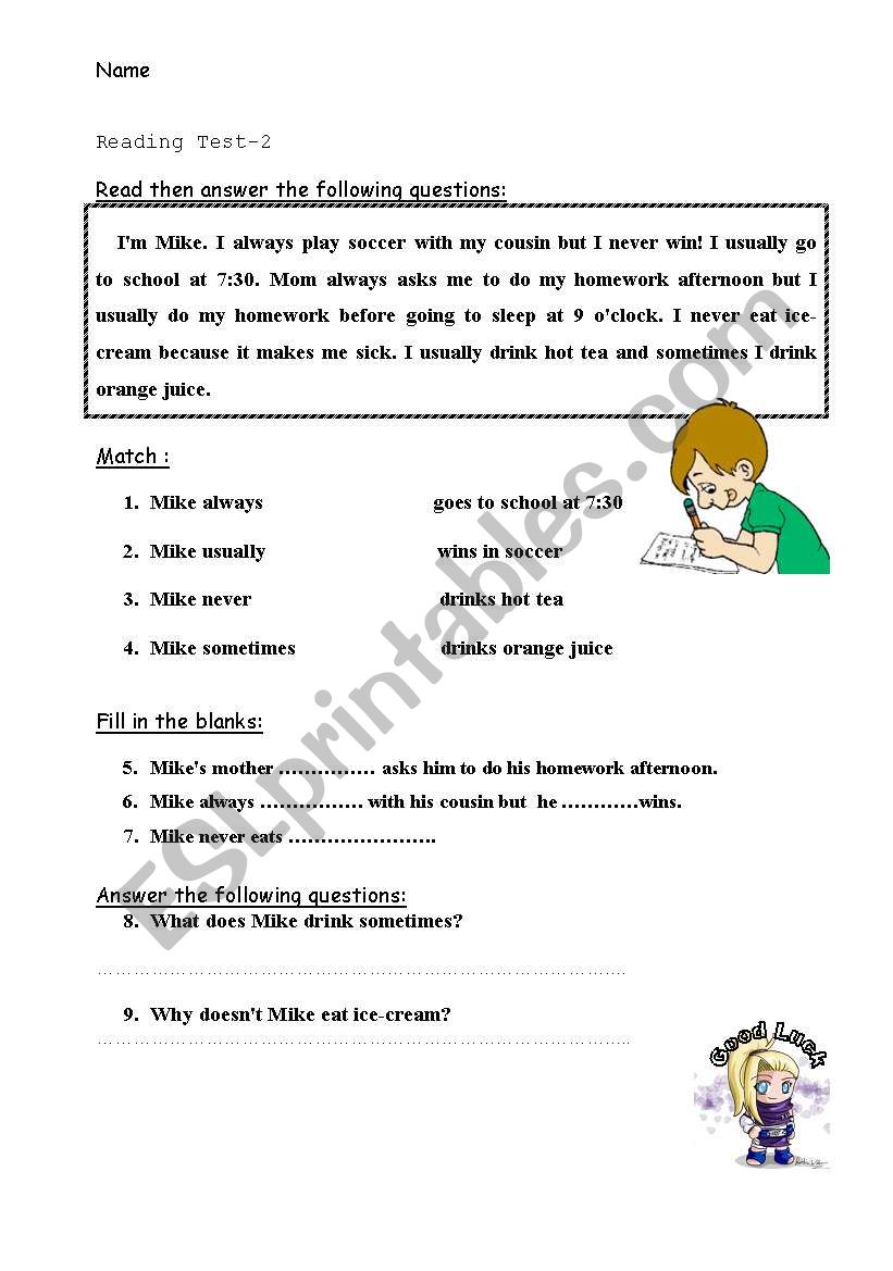 Reading Com. worksheet