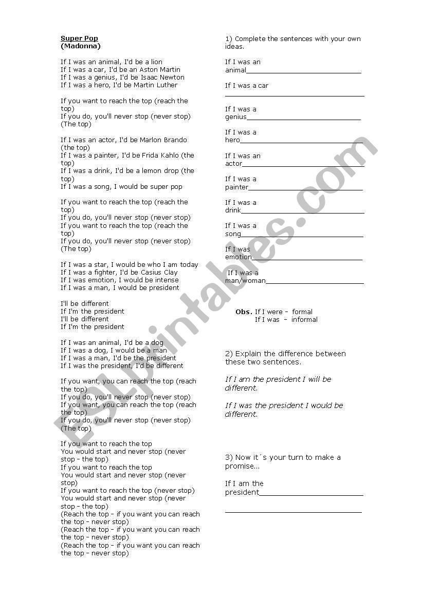 super pop madonna worksheet