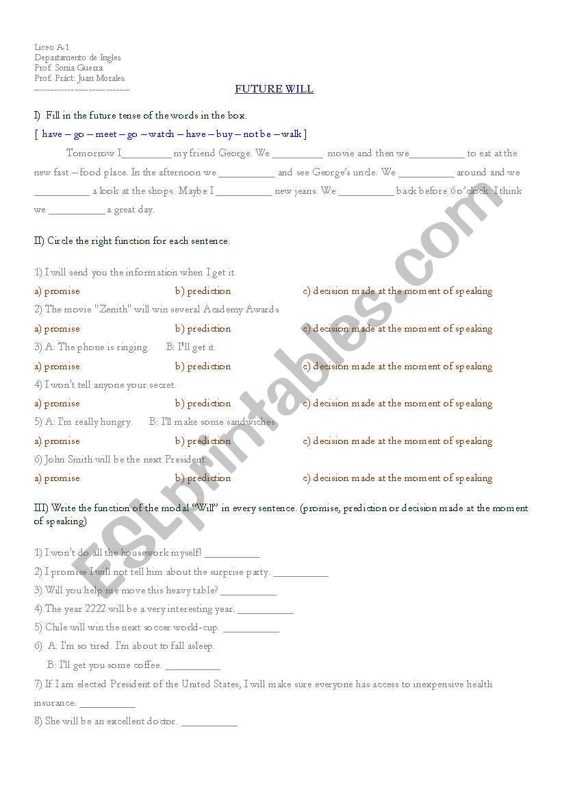 will handout worksheet