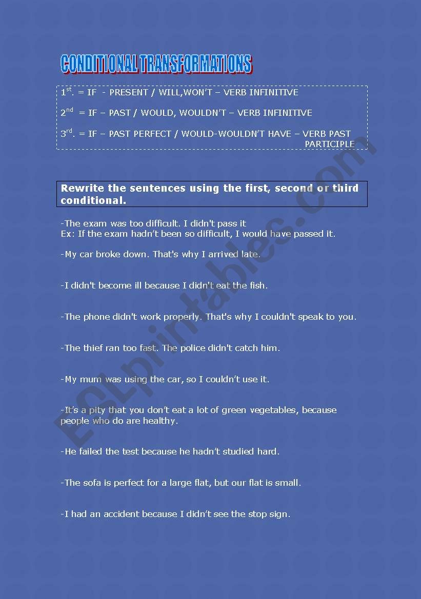 Conditional Transformations worksheet