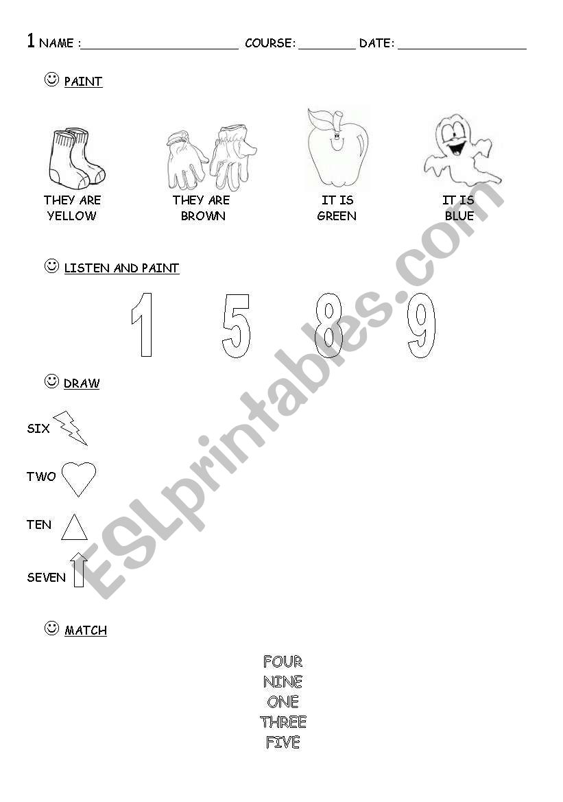 Colour and numbers worksheet